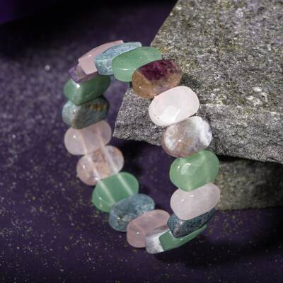 Kova Burcu Bileklik Akuamarin, Bordo Granat Lal, Jasper, Kaplan Gözü, Labradorit, Obsidyen, Selenit, Yeşil Florit - 3