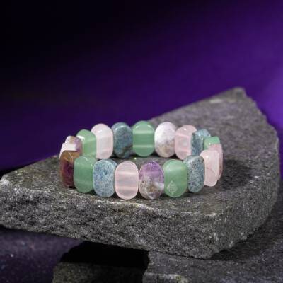 Kova Burcu Bileklik Akuamarin, Bordo Granat Lal, Jasper, Kaplan Gözü, Labradorit, Obsidyen, Selenit, Yeşil Florit - 5