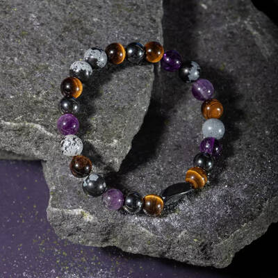 Kova Burcu Bileklik Ametist, Golden Obsidyen, İspanyol Varisit, Kaplan Gözü - 4