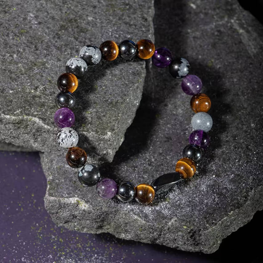 Kova Burcu Bileklik Ametist, Golden Obsidyen, İspanyol Varisit, Kaplan Gözü - 4