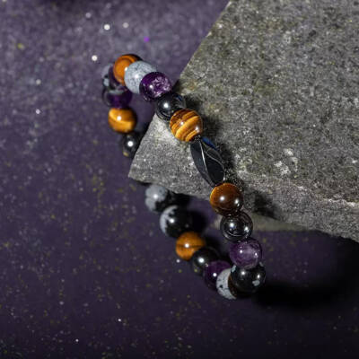 Kova Burcu Bileklik Ametist, Golden Obsidyen, İspanyol Varisit, Kaplan Gözü - 5