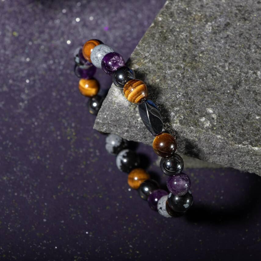 Kova Burcu Bileklik Ametist, Golden Obsidyen, İspanyol Varisit, Kaplan Gözü - 2