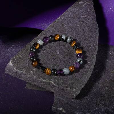 Kova Burcu Bileklik Ametist, Golden Obsidyen, İspanyol Varisit, Kaplan Gözü - 4