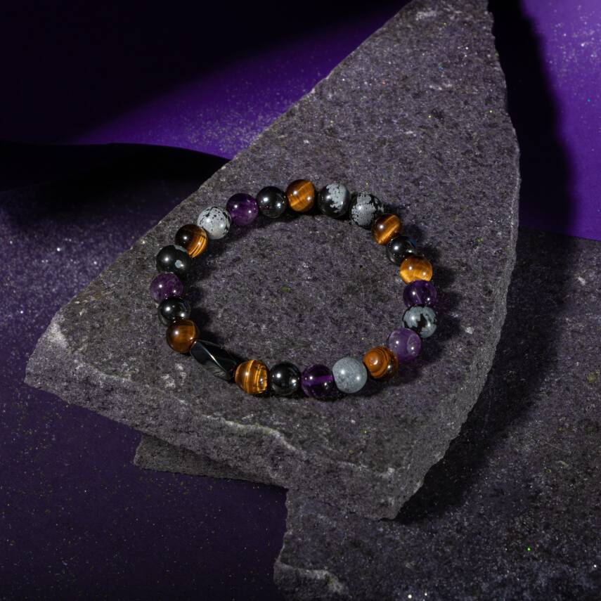 Kova Burcu Bileklik Ametist, Golden Obsidyen, İspanyol Varisit, Kaplan Gözü - 4