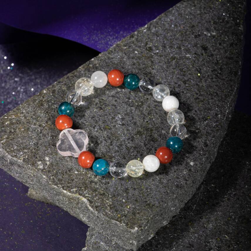 Kova Burcu Bileklik Ametist, Hematit, Kırmızı Akik, Kristal Kuvars, Sedef, Yeşil Florit - 1