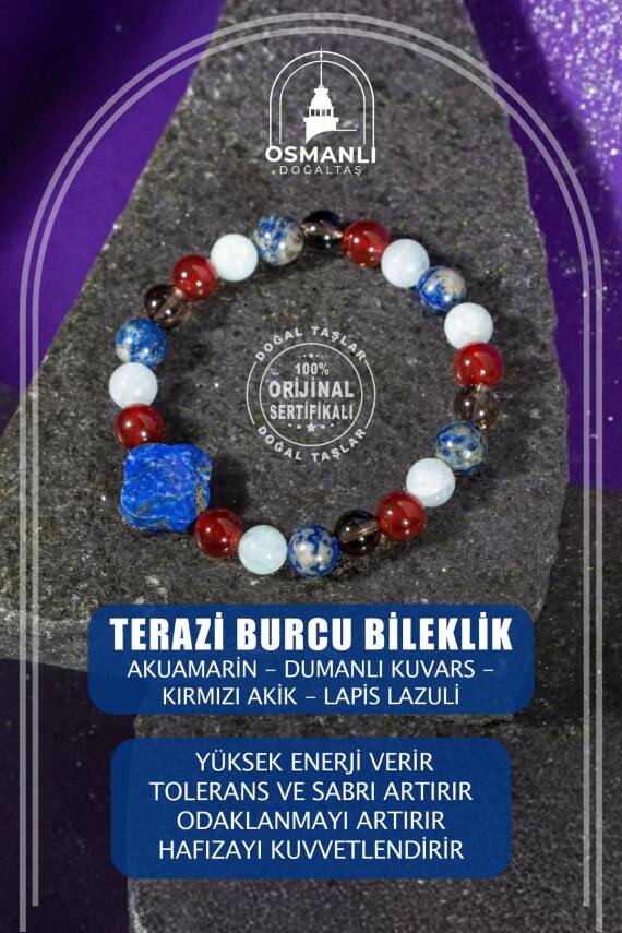 Kova Burcu Bileklik Ametist, Hematit, Kırmızı Akik, Kristal Kuvars, Sedef, Yeşil Florit - 2