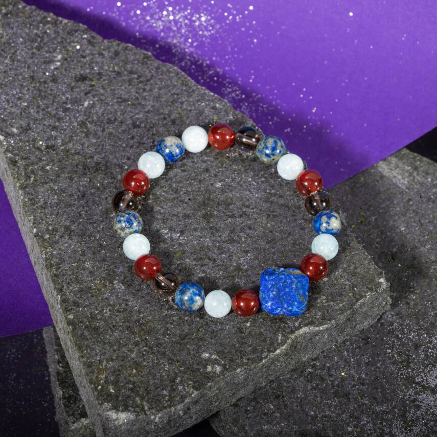 Kova Burcu Bileklik Ametist, Hematit, Kırmızı Akik, Kristal Kuvars, Sedef, Yeşil Florit - 5