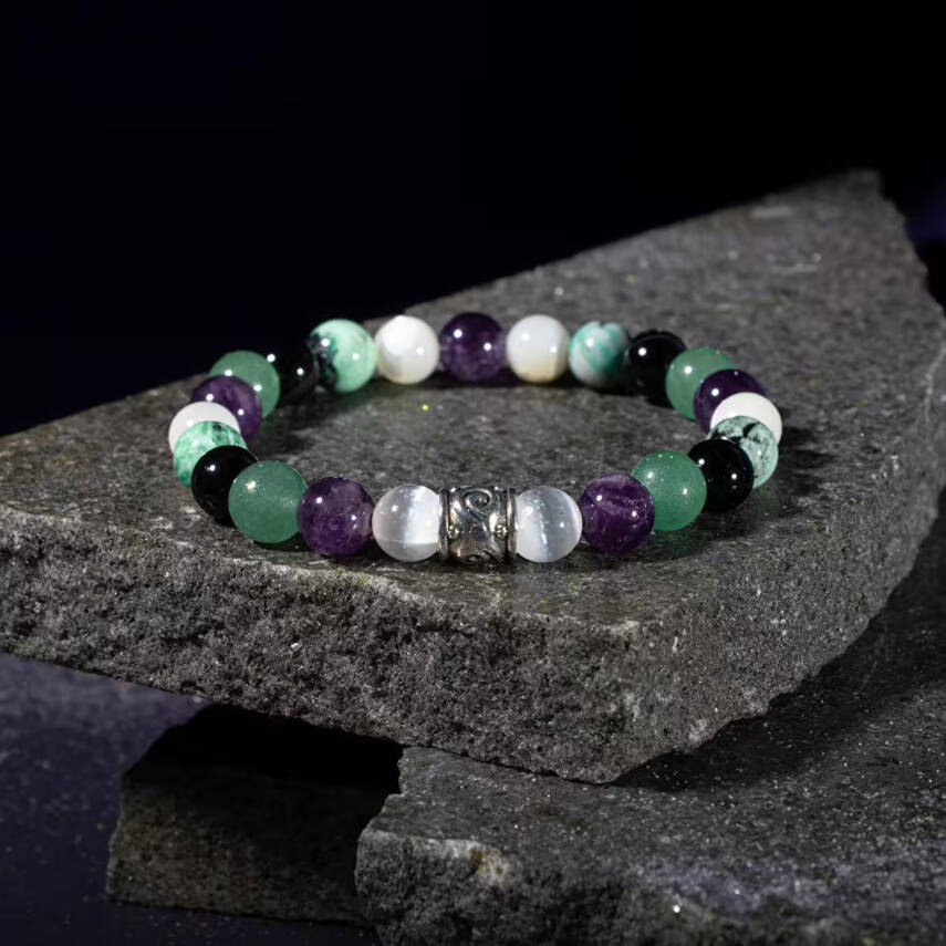 Kova Burcu Bileklik Ametist, İspanyol Varisit, Sedef, Selenit, Siyah Göz Akik, Yeşil Aventurin - 1