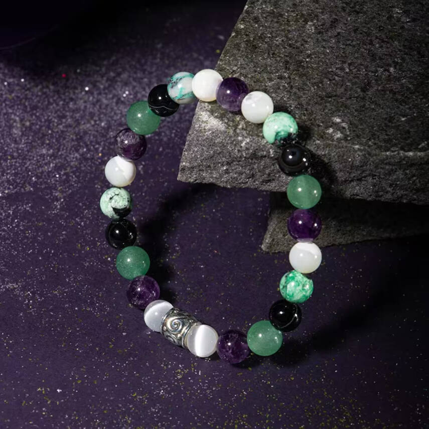 Kova Burcu Bileklik Ametist, İspanyol Varisit, Sedef, Selenit, Siyah Göz Akik, Yeşil Aventurin - 3