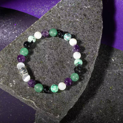 Kova Burcu Bileklik Ametist, İspanyol Varisit, Sedef, Selenit, Siyah Göz Akik, Yeşil Aventurin - 5