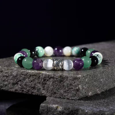 Kova Burcu Bileklik Ametist, İspanyol Varisit, Sedef, Selenit, Siyah Göz Akik, Yeşil Aventurin - 6