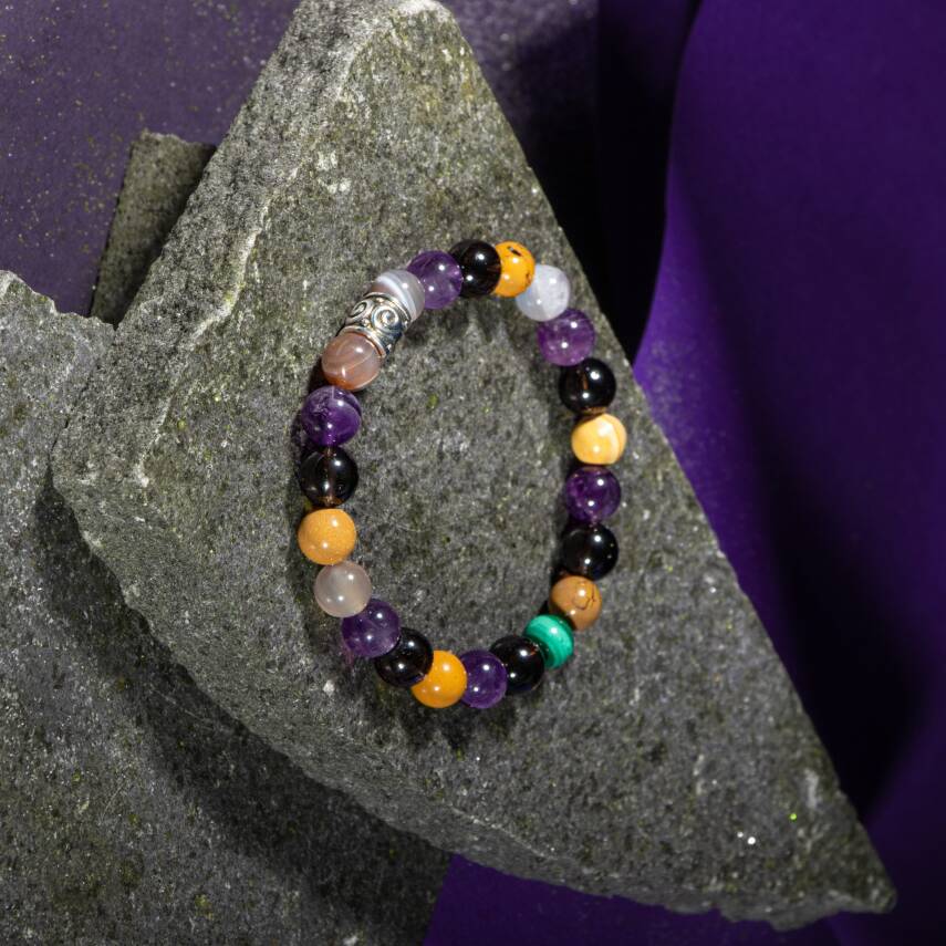 Kova Burcu Bileklik Ametist, İspanyol Varisit, Sedef, Selenit, Siyah Göz Akik, Yeşil Aventurin - 1