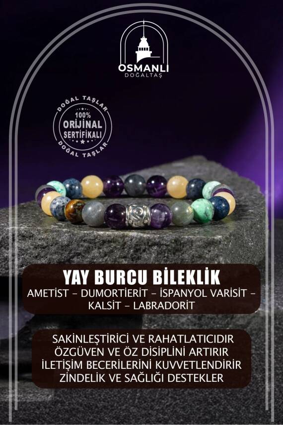 Kova Burcu Bileklik Ametist, İspanyol Varisit, Sedef, Selenit, Siyah Göz Akik, Yeşil Aventurin - 2