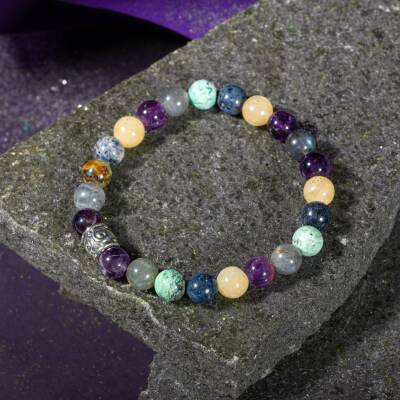 Kova Burcu Bileklik Ametist, İspanyol Varisit, Sedef, Selenit, Siyah Göz Akik, Yeşil Aventurin - 3