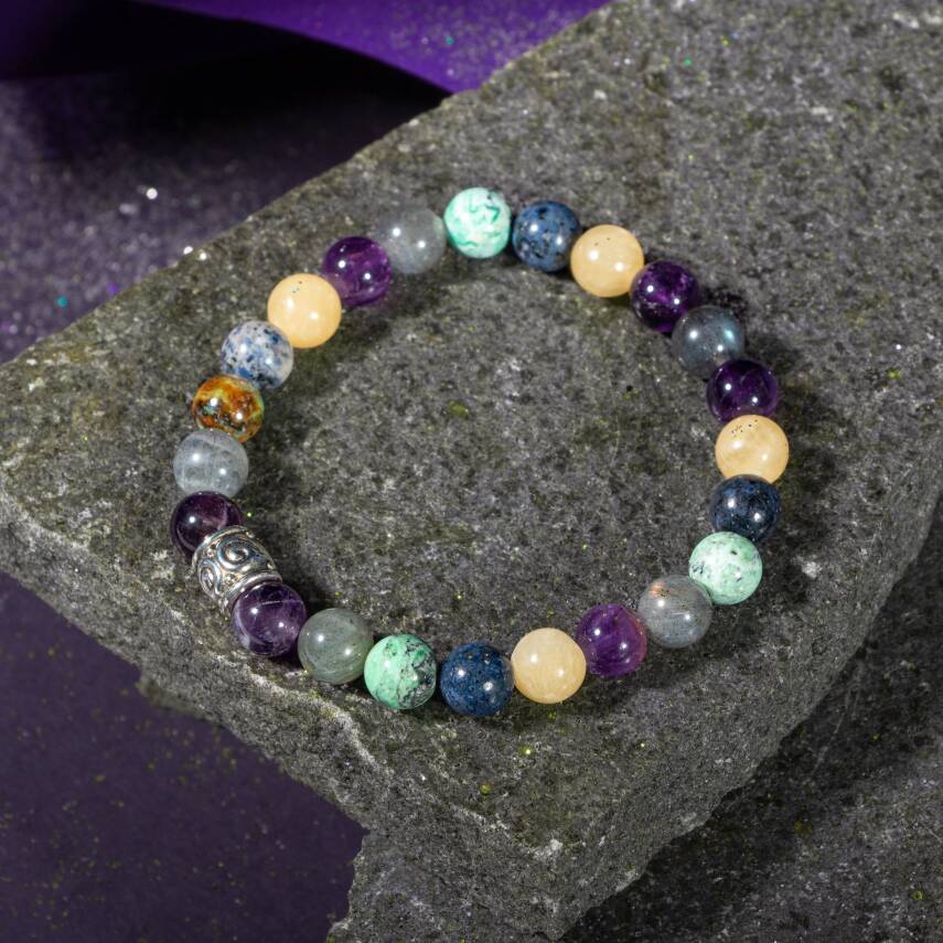 Kova Burcu Bileklik Ametist, İspanyol Varisit, Sedef, Selenit, Siyah Göz Akik, Yeşil Aventurin - 3