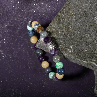 Kova Burcu Bileklik Ametist, İspanyol Varisit, Sedef, Selenit, Siyah Göz Akik, Yeşil Aventurin - 4