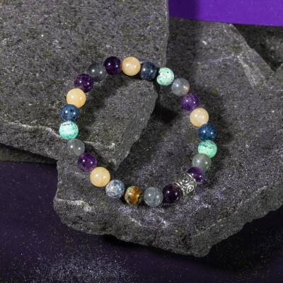 Kova Burcu Bileklik Ametist, İspanyol Varisit, Sedef, Selenit, Siyah Göz Akik, Yeşil Aventurin - 5