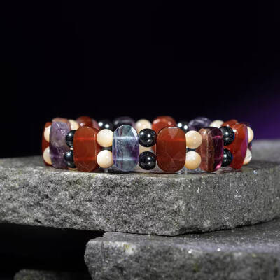 Kova Burcu Bileklik Hematit, Kırmızı Akik, Sedef, Mor Florit - 4