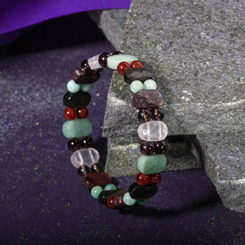 Kova Burcu Bileklik Hematit, Kırmızı Akik, Sedef, Mor Florit - 3