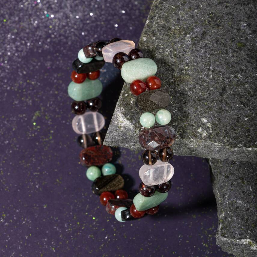 Kova Burcu Bileklik Hematit, Kırmızı Akik, Sedef, Mor Florit - 4