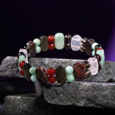 Kova Burcu Bileklik Hematit, Kırmızı Akik, Sedef, Mor Florit - 5