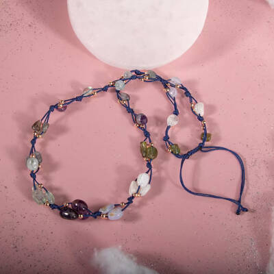 Kova Burcu Kolye Akuamarin, Ametist, Ay Taşı, Kalsedon, Labradorit, Mor Florit, Yeşim - Osmanlı Doğaltaş