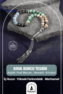 Kova Burcu Tesbih Anjelit, Fosil Mercan, Hematit, Krizokol - 2