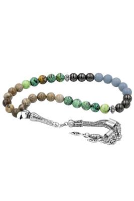 Kova Burcu Tesbih Anjelit, Fosil Mercan, Hematit, Krizokol - 6