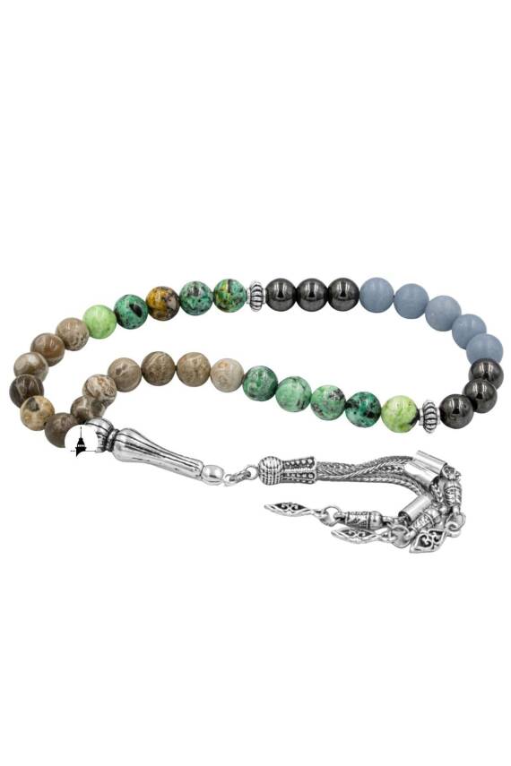 Kova Burcu Tesbih Anjelit, Fosil Mercan, Hematit, Krizokol - 6