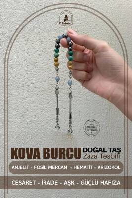 Kova Burcu Zaza Tesbih Doğal Taş Anjelit, Fosil Mercan, Hematit, Krizokol - 2