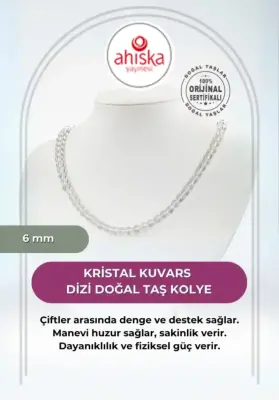 Kristal Kuvars 6 mm Dizi Doğal Taş Kolye - Doğal Taş (1)