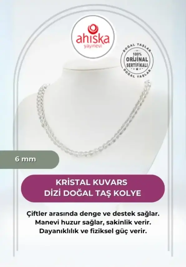 Kristal Kuvars 6 mm Dizi Doğal Taş Kolye - 2