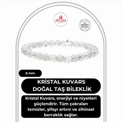 Kristal Kuvars 6mm Doğal Taş Bileklik - 1