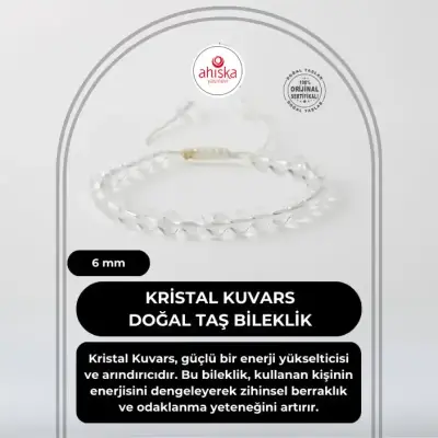 Kristal Kuvars 6mm Merdiven Kapama Doğal Taş Bileklik - 1