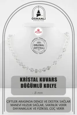 Kristal Kuvars 8 mm Düğümlü Doğal Taş Kolye - 1