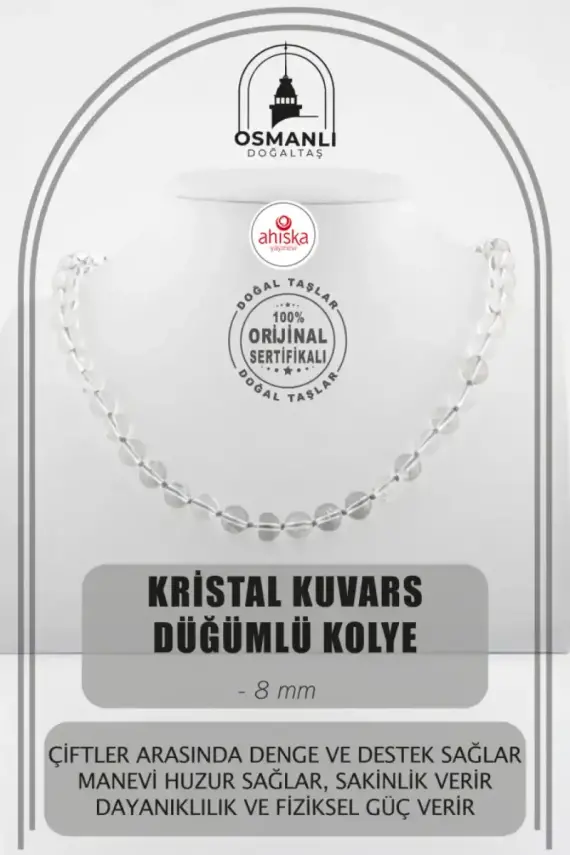 Kristal Kuvars 8 mm Düğümlü Doğal Taş Kolye - 1