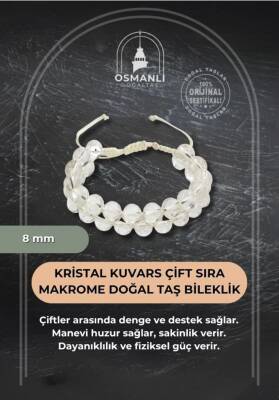 Kristal Kuvars 8mm Çift Sıra Makrome Doğal Taş Bileklik - Osmanlı Doğaltaş