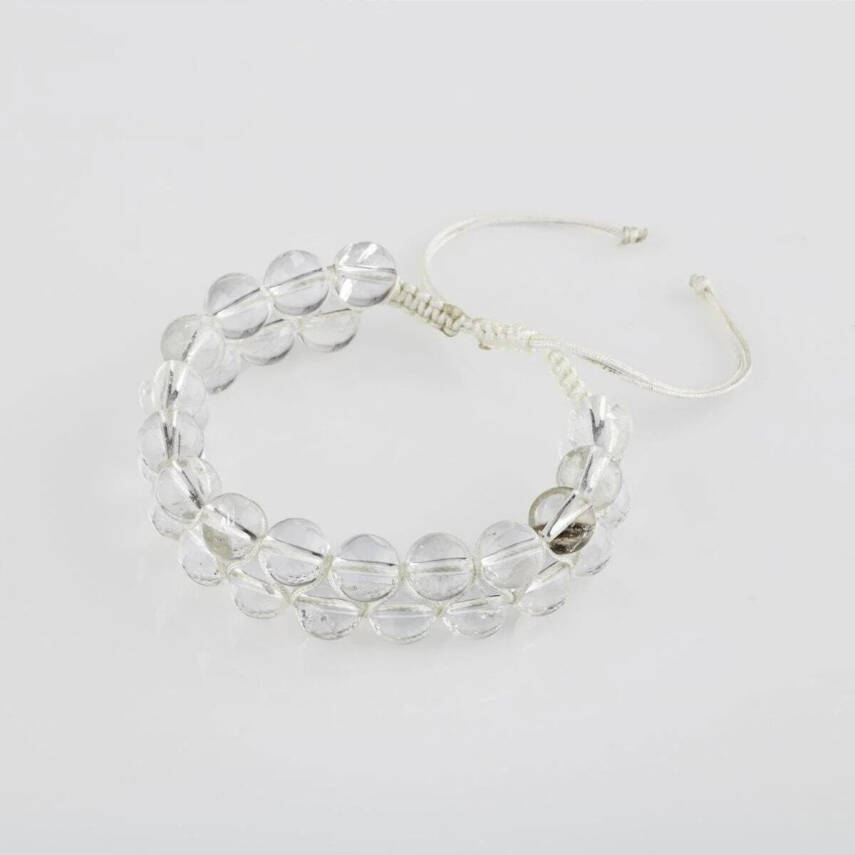 Kristal Kuvars 8mm Çift Sıra Makrome Doğal Taş Bileklik - 2