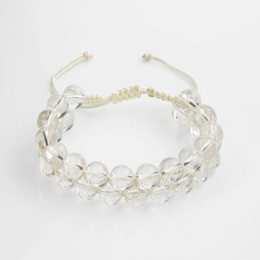 Kristal Kuvars 8mm Çift Sıra Makrome Doğal Taş Bileklik - 3