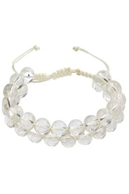 Kristal Kuvars 8mm Çift Sıra Makrome Doğal Taş Bileklik - 4