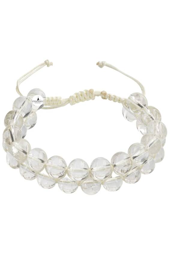 Kristal Kuvars 8mm Çift Sıra Makrome Doğal Taş Bileklik - 4