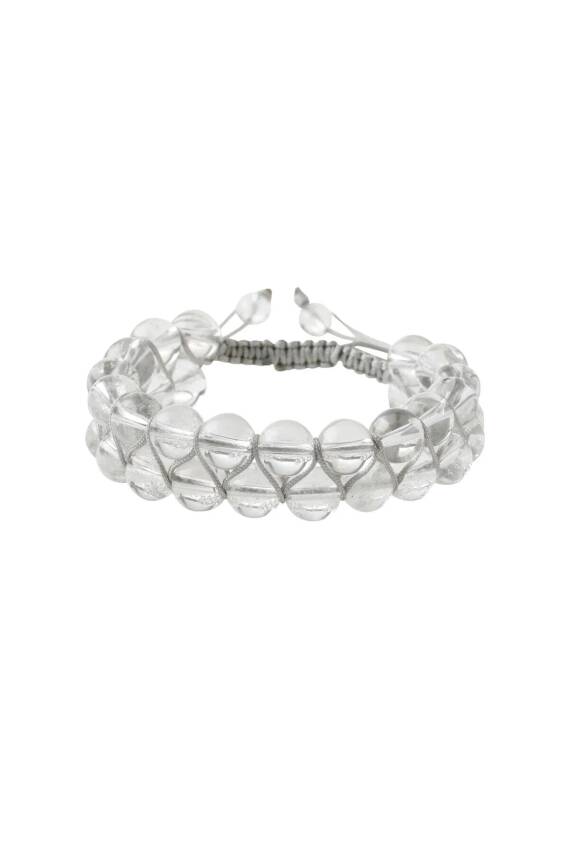 Kristal Kuvars 8mm Çift Sıra Makrome Doğal Taş Bileklik - 5