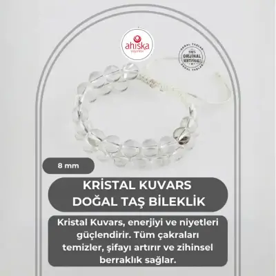 Kristal Kuvars 8mm Çift Sıra Makrome Doğal Taş Bileklik - Doğal Taş (1)
