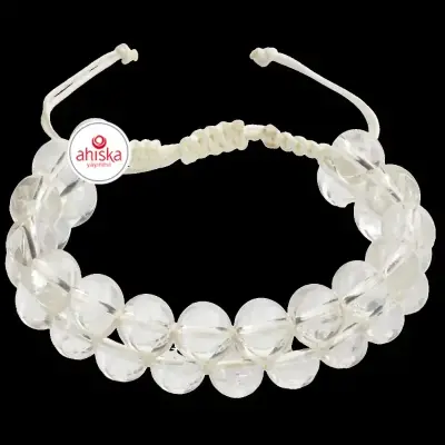 Kristal Kuvars 8mm Çift Sıra Makrome Doğal Taş Bileklik - 3