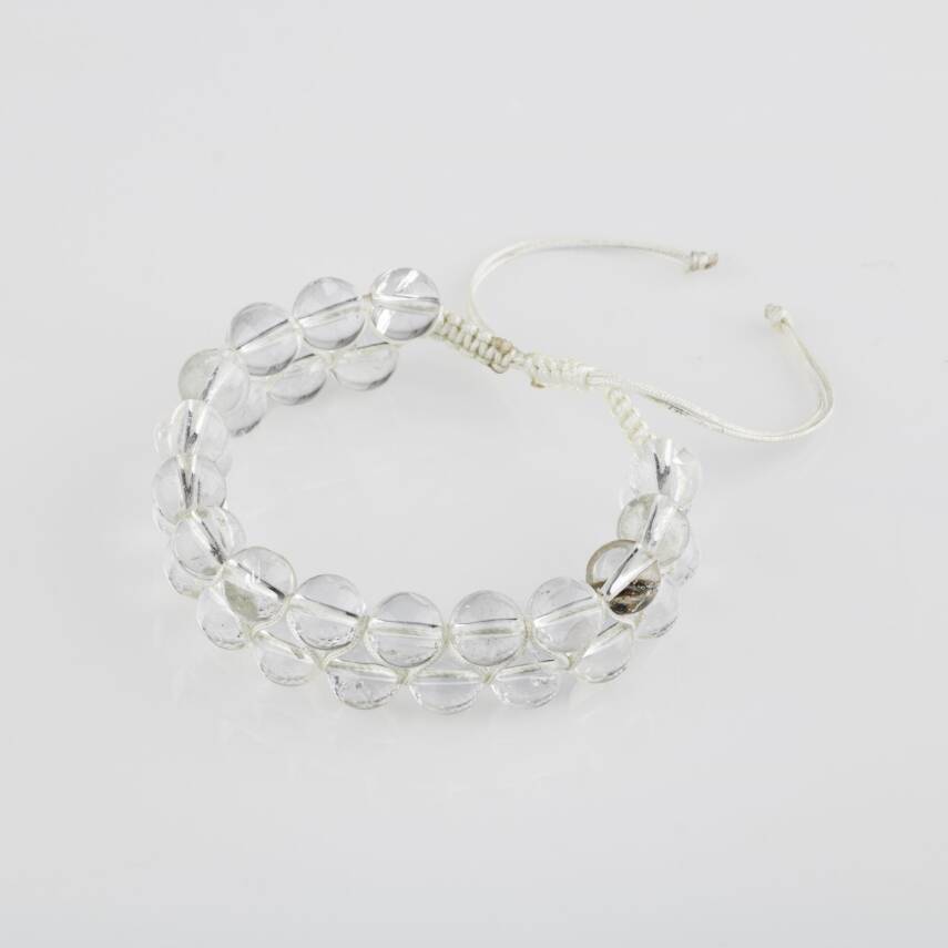 Kristal Kuvars 8mm Çift Sıra Makrome Doğal Taş Bileklik - 1