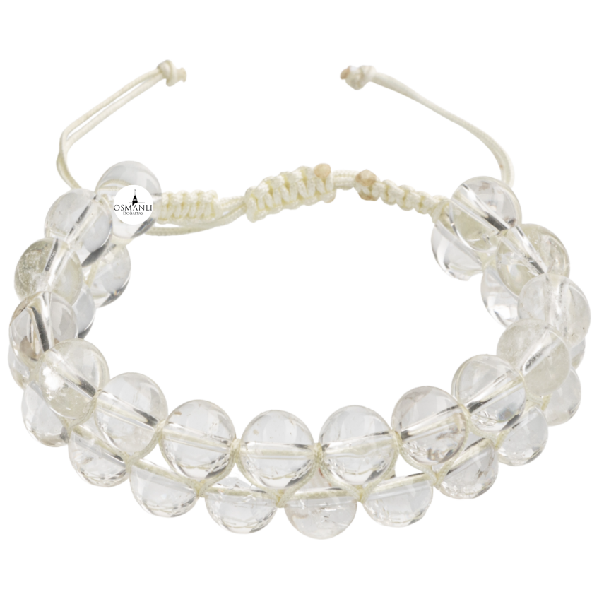 Kristal Kuvars 8mm Çift Sıra Makrome Doğal Taş Bileklik - 2