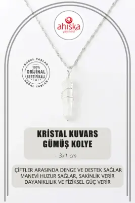 Kristal Kuvars Doğal Taş Kolye Ucu 3x1 cm, Gümüş Zincir - Doğal Taş (1)