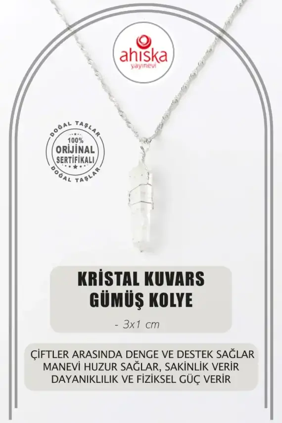 Kristal Kuvars Doğal Taş Kolye Ucu 3x1 cm, Gümüş Zincir - 2