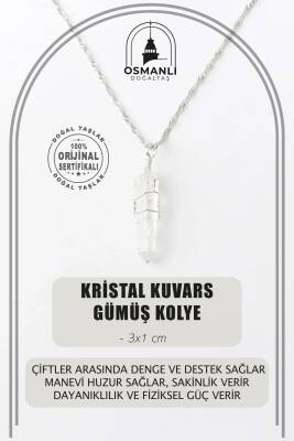 Kristal Kuvars Doğal Taş Kolye Ucu 3x1 cm, Gümüş Zincir - Osmanlı Doğaltaş