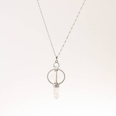 Kristal Kuvars Doğal Taş Markapon Yıldızlı Kolye, Gümüş Zincir - 2